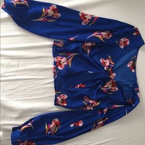 Express Blue Floral Long Sleeve Crop